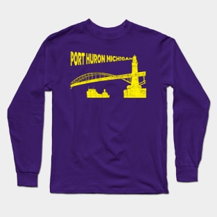 Yellow Port Huron Michigan Lighthouse Bridge Scene Long Sleeve T-Shirt